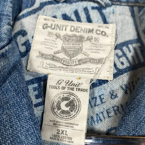 Vintage G Unit Denim Shirt Men XXL Blue Button Up Shacket Heavyweight Hiphop Y2K - Picture 7 of 11